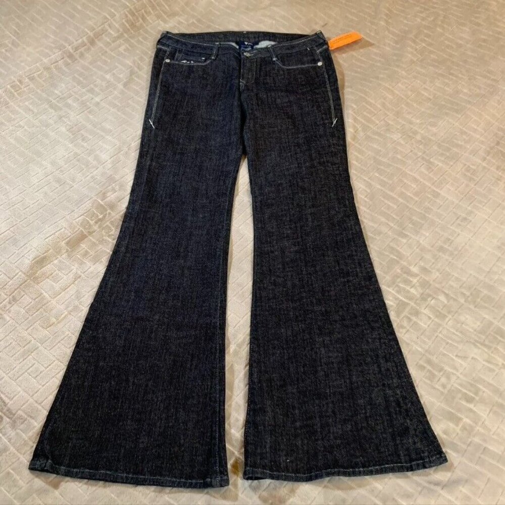 PUR Womens 32 Denim Jeans Blue Bardot Flare Dark Wash Mid Rise Stretch Y2K
